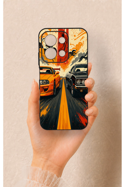 Vip Case Redmi 15C 4g Compatible Orange and Black Car Pattern Silicone Case