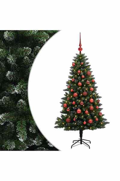 vidaxl Brad de Crăciun artificial cu globuri 150 cm 150 LED-uri