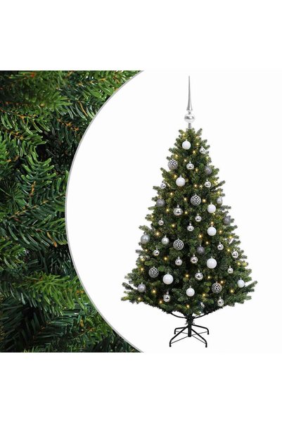 vidaxl Brad de Crăciun artificial cu globuri 150 cm 150 LED-uri