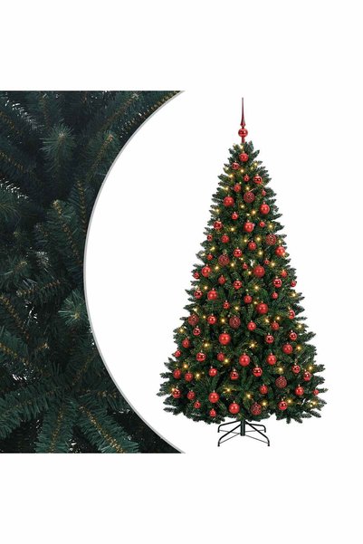 vidaxl Brad de Crăciun artificial, verde închis, cu globuri 180 cm