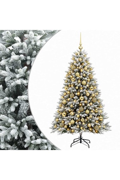vidaxl Brad de Crăciun artificial cu globuri 210 cm 300 LED-uri
