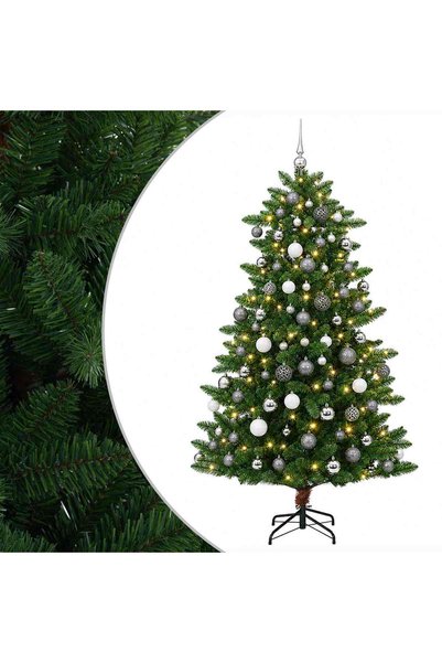 vidaxl Brad de Crăciun artificial cu globuri 180 cm 300 LED-uri