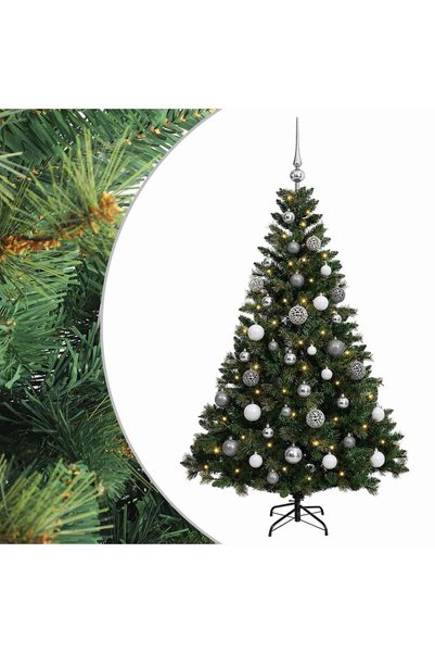 vidaxl Brad de Crăciun artificial cu globuri 150 cm 150 LED-uri