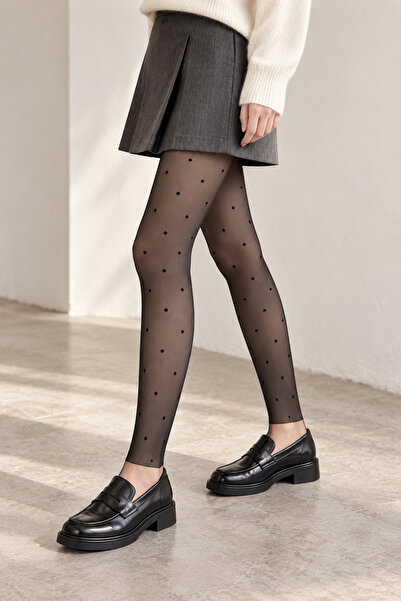 Bravie Women's Polka Dot Fleece Thermal Pantyhose-Looking Leggings