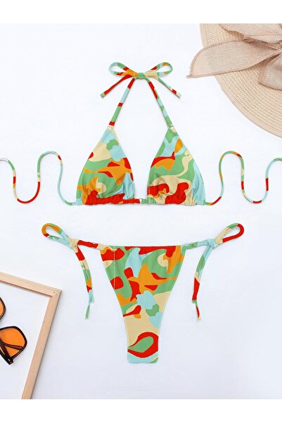 LUNNTE Set bikini halter cu șnur pentru femei, tanga sexy, provocator, din două piese, mărimea M