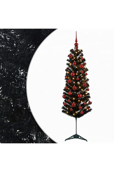 vidaxl Brad de Crăciun artificial îngust cu globuri 150 cm 150 LED-uri