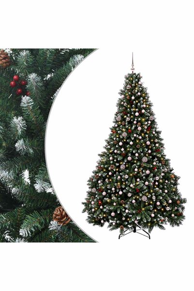 vidaxl Brad de Crăciun artificial verde cu globuri 300 cm 600 LED-uri
