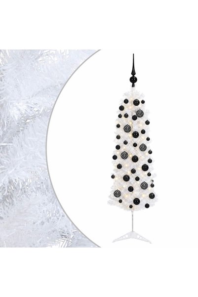 vidaxl Brad de Crăciun artificial îngust cu globuri 150 cm 150 LED-uri