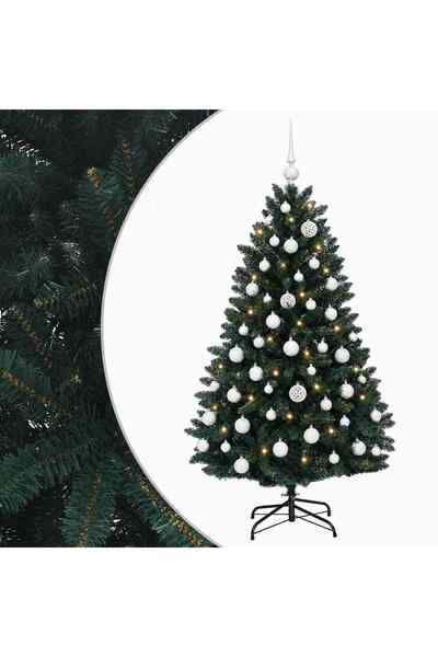 vidaxl Brad de Crăciun artificial, verde închis, cu globuri 150 cm