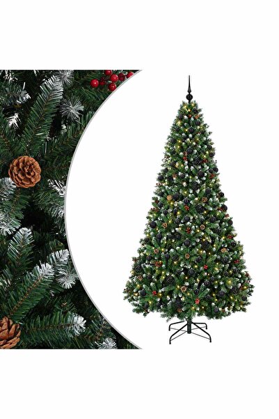vidaxl Brad de Crăciun artificial verde, cu globuri 210 cm 300 LED-uri