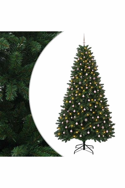 vidaxl Brad de Crăciun artificial, verde mediu, cu globuri 270 cm