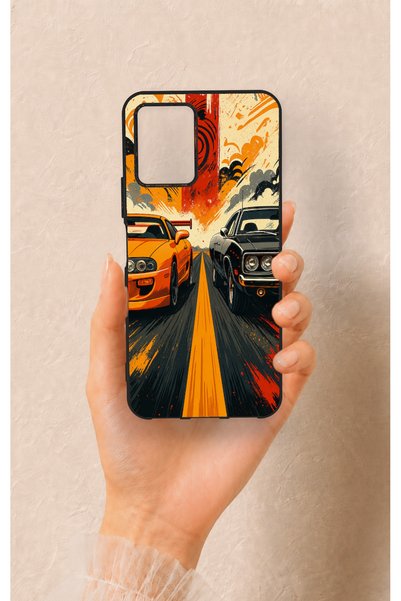 Vip Case Vivo Y21S Compatible Orange and Black Car Patterned Silicone Case