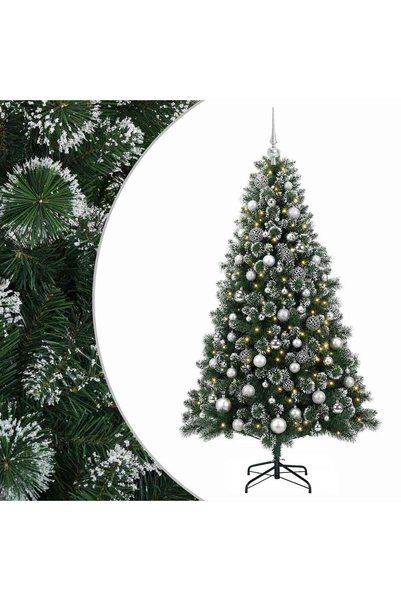 vidaxl Brad de Crăciun artificial cu globuri 210 cm 300 LED-uri