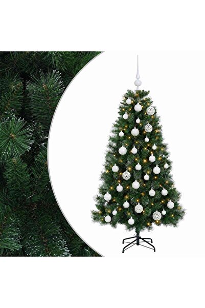 vidaxl Brad de Crăciun artificial cu globuri 150 cm 150 LED-uri