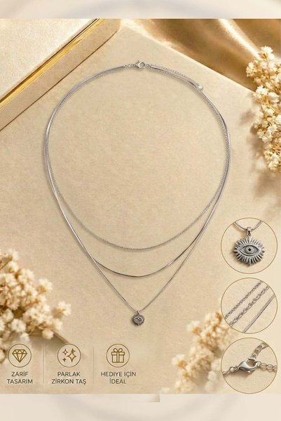 Generic Brand Women's Silver Color Steel Multi-Chain Zircon Stone Stylish Design Necklace