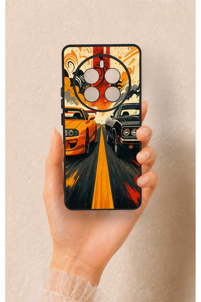 Vip Case Realme 12 Pro Compatible Orange and Black Car Patterned Silicone Case