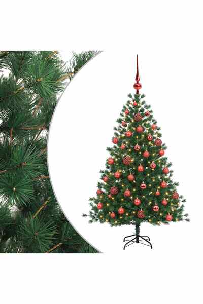 vidaxl Brad de Crăciun artificial cu glob 150 cm 150 LED-uri Alb cald