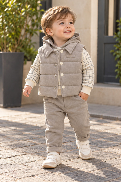 Bilge Trend Baby Boy Hooded Sweatshirt, Puffed Vest, Pants 3-Piece Premium Se...