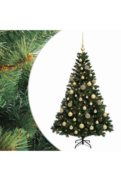 vidaxl Brad de Crăciun artificial cu globuri 150 cm 150 LED-uri