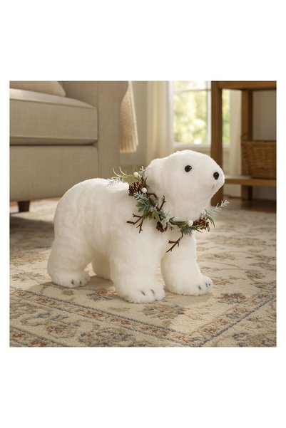 OEM Figurină Decorativa de Crăciun Urs Polar din Spuma cu Coroniță Verde 30 c...