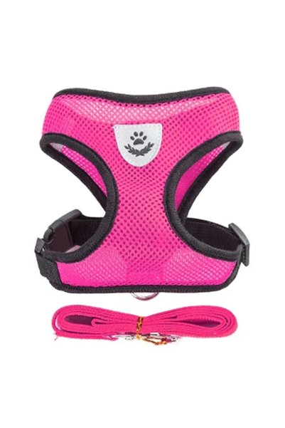 Choice S 1PC Rose Red Breathable Mesh Pet Harness & Leash Set Adjustable Poly...