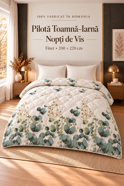 Generic Autumn-Winter Duvet Nopți de Vis, 200 x 220 cm, green and gold