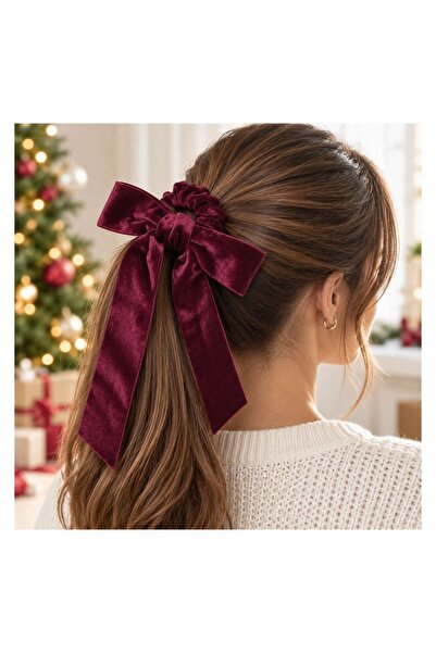 OEM Elastic Gros de Păr de Crăciun Roșu din Catifea cu Fundă – Accesoriu Festiv