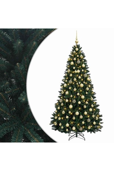 vidaxl Brad de Crăciun artificial, verde închis, cu globuri 240 cm
