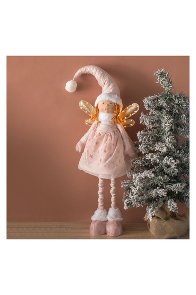 OEM Figurină Ingeras cu Rochie Roz și Picioare Extensibile cu LED de Crăciun ...