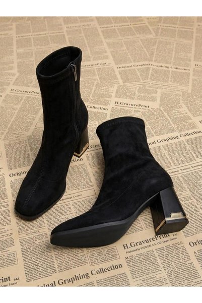 besoin shoes store Galvanized Heeled Zippered Women's Stretch Boots