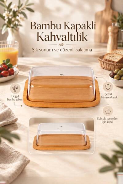 Bayev Bamboo Transparent Lid Breakfast Container 2456 Decorative Storage Cont...