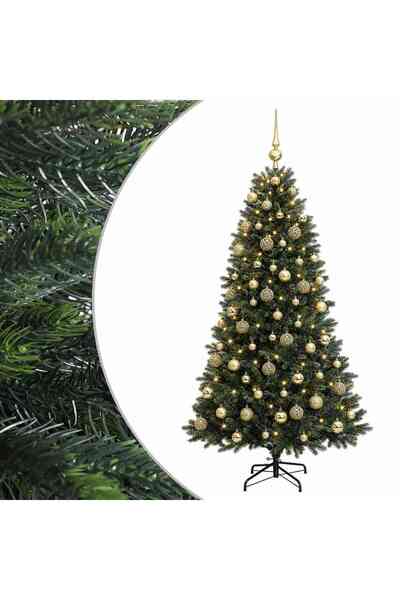 vidaxl Brad de Crăciun artificial cu globuri 240 cm 300 LED-uri