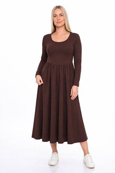 etselements Φόρεμα μίντι με λαιμόκοψη U, μακριά μανίκια και τσέρτσο στη μέση ...