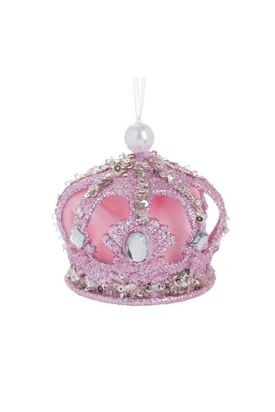 OEM Ornament Brad de Crăciun Coroana Roz cu Glitter și Cristale Ø8x8 cm – Dec...