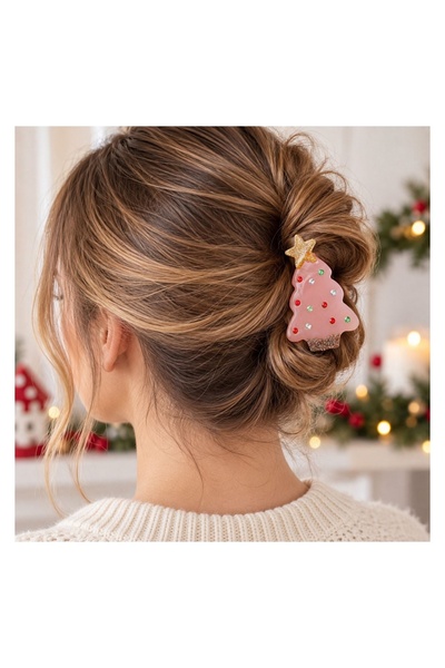 OEM Clama de Par de Crăciun Roz cu Brad si Glitter 8 cm – Accesorii Festive p...