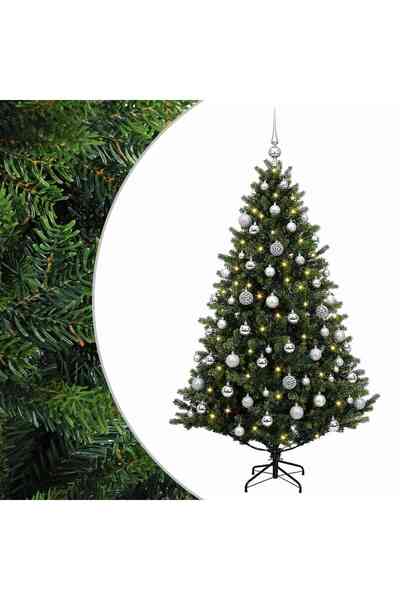 vidaxl Brad de Crăciun artificial cu globuri 240 cm 300 LED-uri