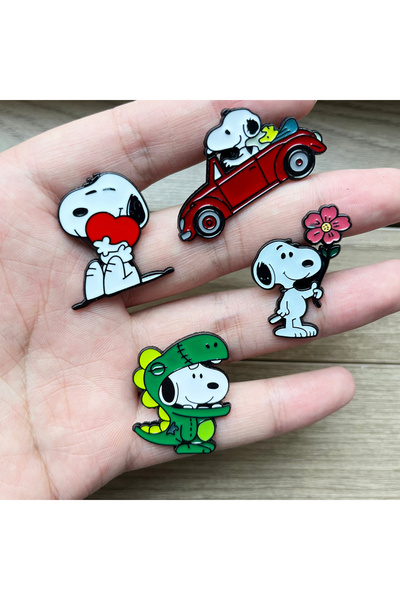 BANDAI 4pcs Brooches Anime Snoopy Brooch Set with Puppy Enamel Pins - 2/4/6pc...