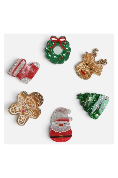 OEM Set 6 Clame de Păr Crăciun cu Glitter, 6 Modele Festive, 2,5 cm