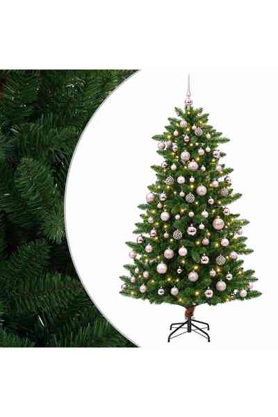 vidaxl Brad de Crăciun artificial cu globuri 240 cm 300 LED-uri