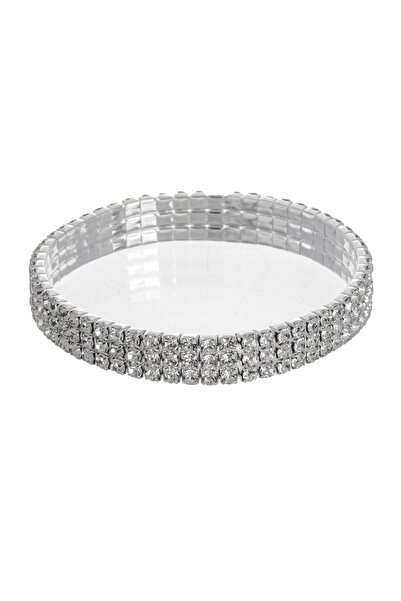OEM Brățară Elastică Argintie pentru Femei, 3 Rânduri de Strasuri, Accesoriu ...