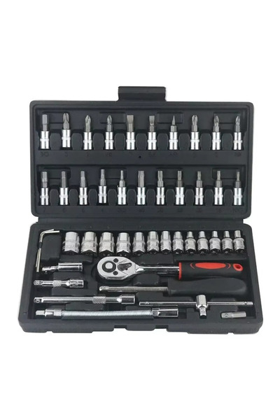 Choice 46Pcs 46pcs-Black-A 1/4 Inch Ratchet Wrench 46Pcs Metric Hex Bit Socke...