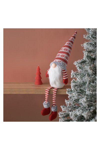 OEM Figurină Decorativa de Crăciun Gnome Asezat cu Căciulă Zacquard din Imita...