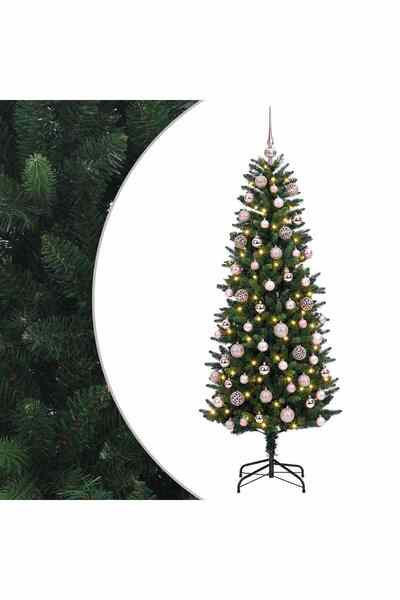 vidaxl Brad de Crăciun artificial cu globuri 240 cm 300 LED-uri