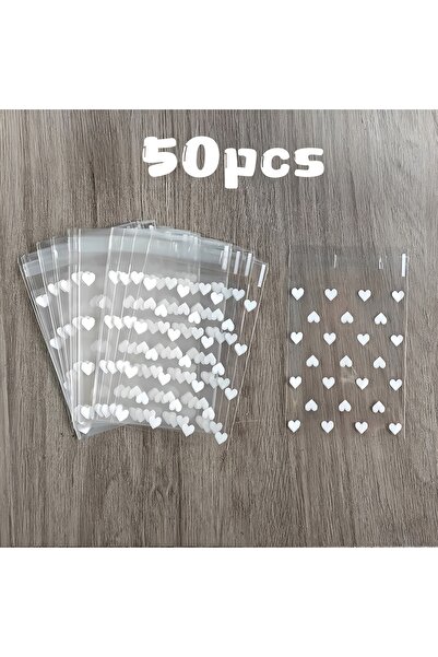 Choice 50 قطعة من الأكياس البيضاء ذاتية اللصق بنمط الحب، أكياس صغيرة شفافة ذا...