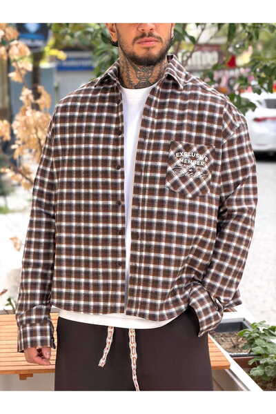 manch collection Giesto Cep Detaylı Crop Oduncu Gömleği Kahve