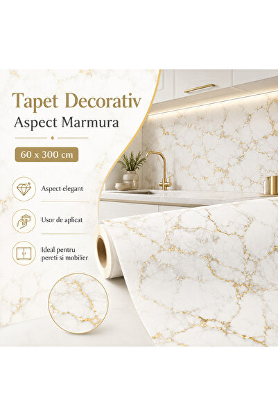 OEM Tapet decorativ cu aspect de marmură și inserții aurii, 60 x 300 cm, Eleg...