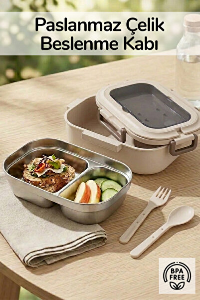 İronika 2-Compartment Stainless Steel Lunch Box with Spoon and Fork Lunch Box...