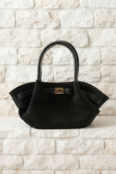 Gogoey Monella Tacca Model Suede Belt Detail Women's Hand and Shoulder Bag Black