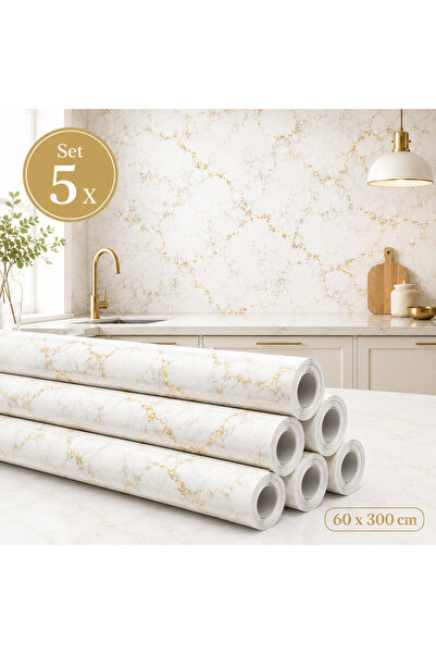 OEM Set de 5 x Tapet decorativ cu aspect de marmură și inserții aurii, 60 x 3...