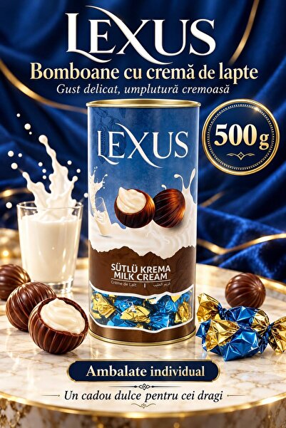 Lexus – Bomboane cu cremă de lapte, ambalate individual, cutie cilindrică ele...